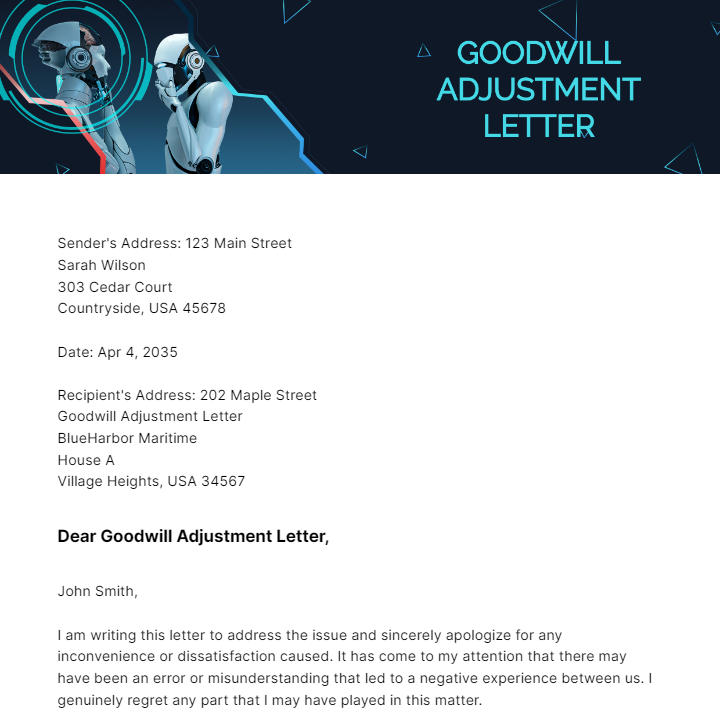 Goodwill Adjustment Letter Template
