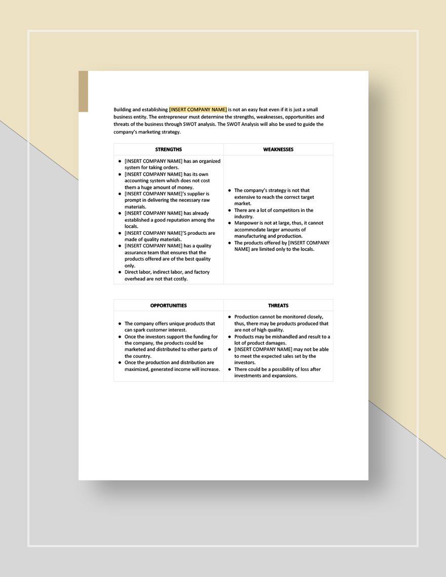 SWOT Analysis Template for Small Business Template