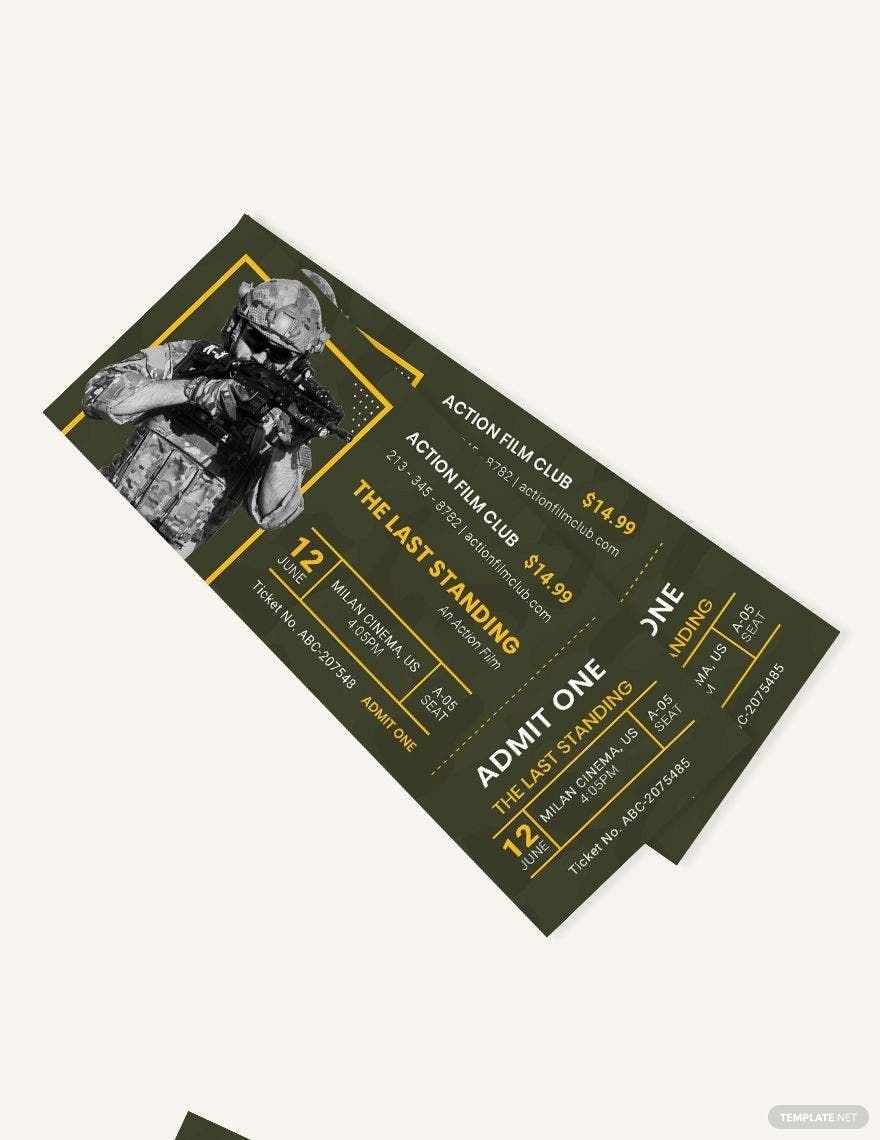 Action Movie Ticket Template in Word, Illustrator, PSD, Apple Pages, Publisher