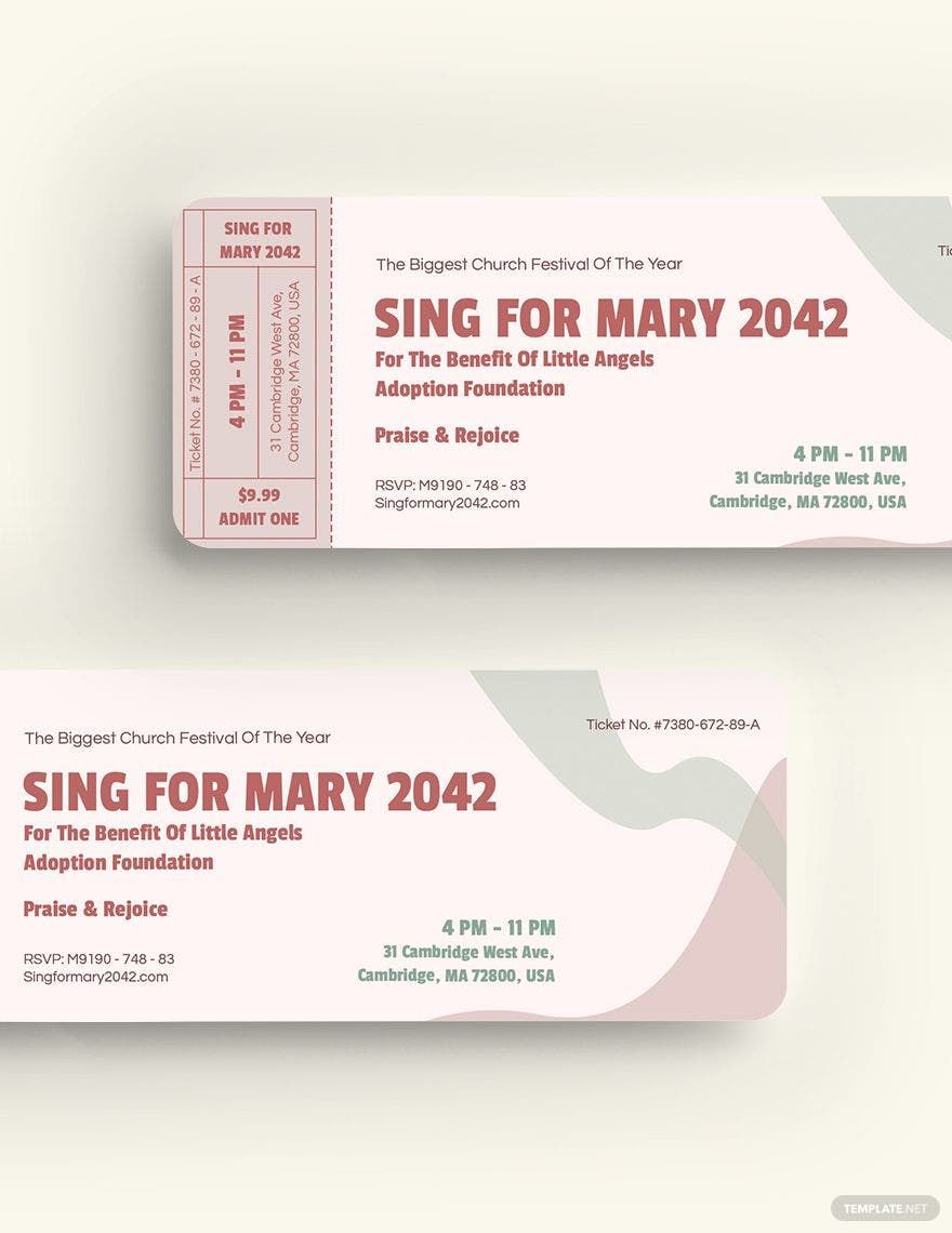 Church Event Ticket Template in Word, PDF, Illustrator, PSD, Apple Pages, Publisher