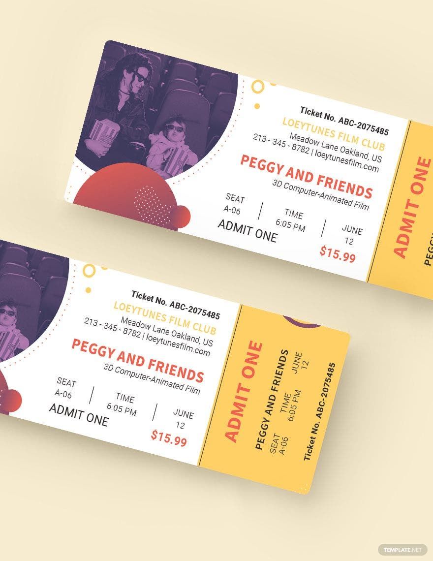 Family Movie Ticket Template in Word, Illustrator, PSD, Apple Pages, Publisher