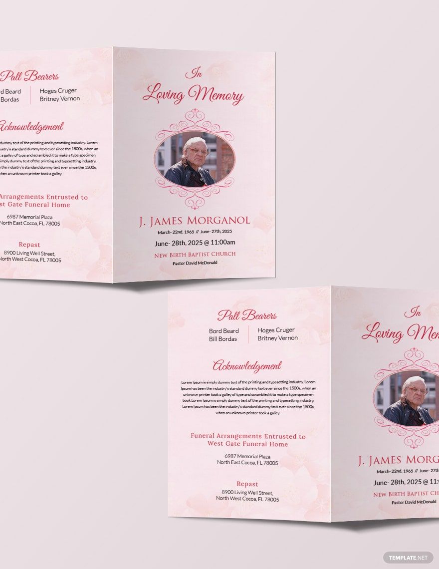 Sample Bi-fold Funeral Brochure Template