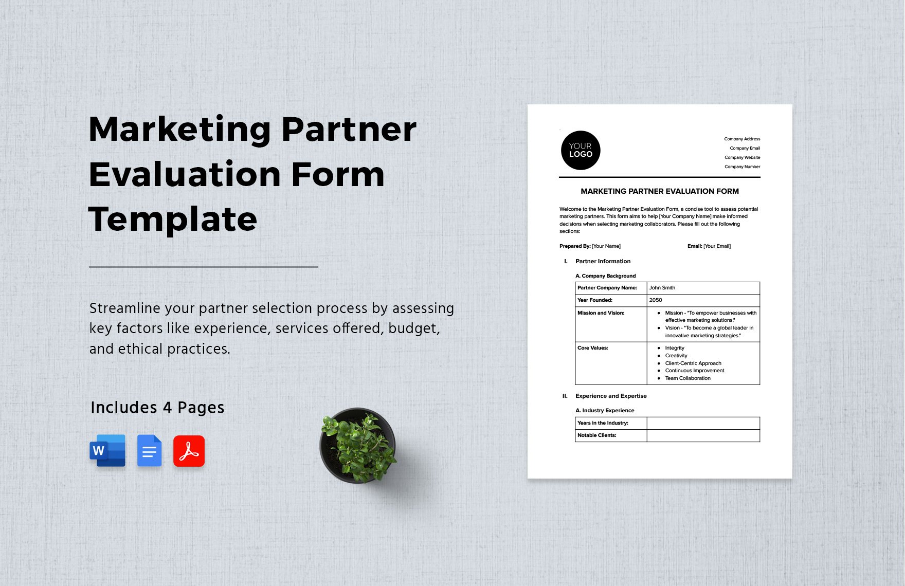 Marketing Partner Evaluation Form Template in Word, Google Docs, PDF