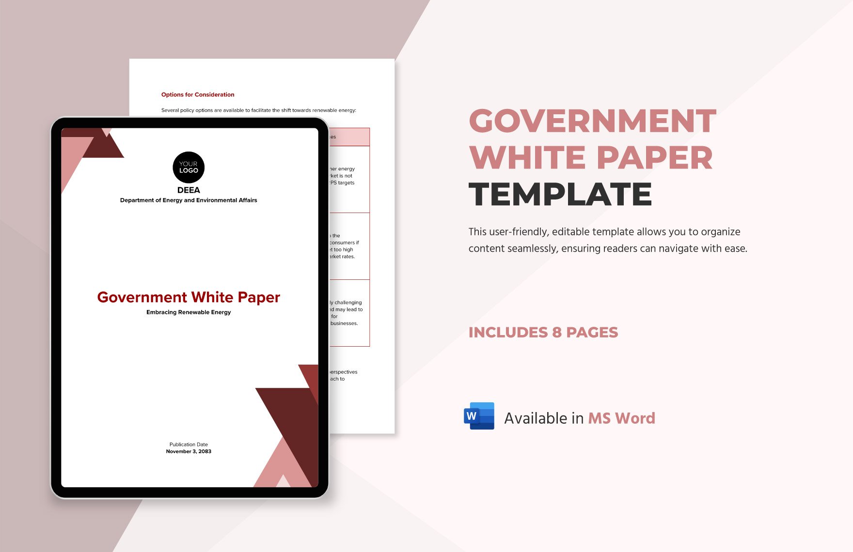 Free Government White Paper Template in Word