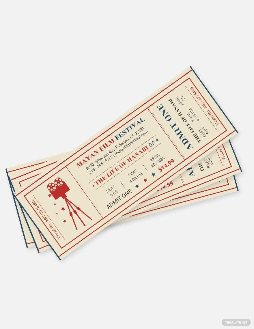 Retro Movie Ticket Template in Word, Illustrator, PSD, Apple Pages, Publisher