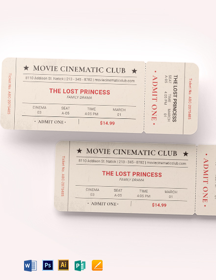 FREE Vintage Movie Ticket Template Word DOC PSD InDesign Apple MAC Pages Publisher 