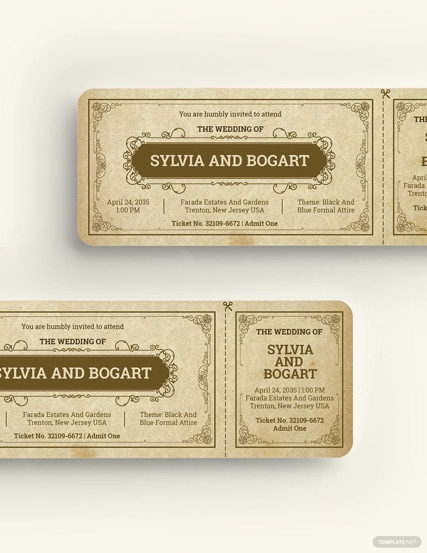 Vintage Wedding Ticket Template in Word, Illustrator, PSD, Apple Pages, Publisher