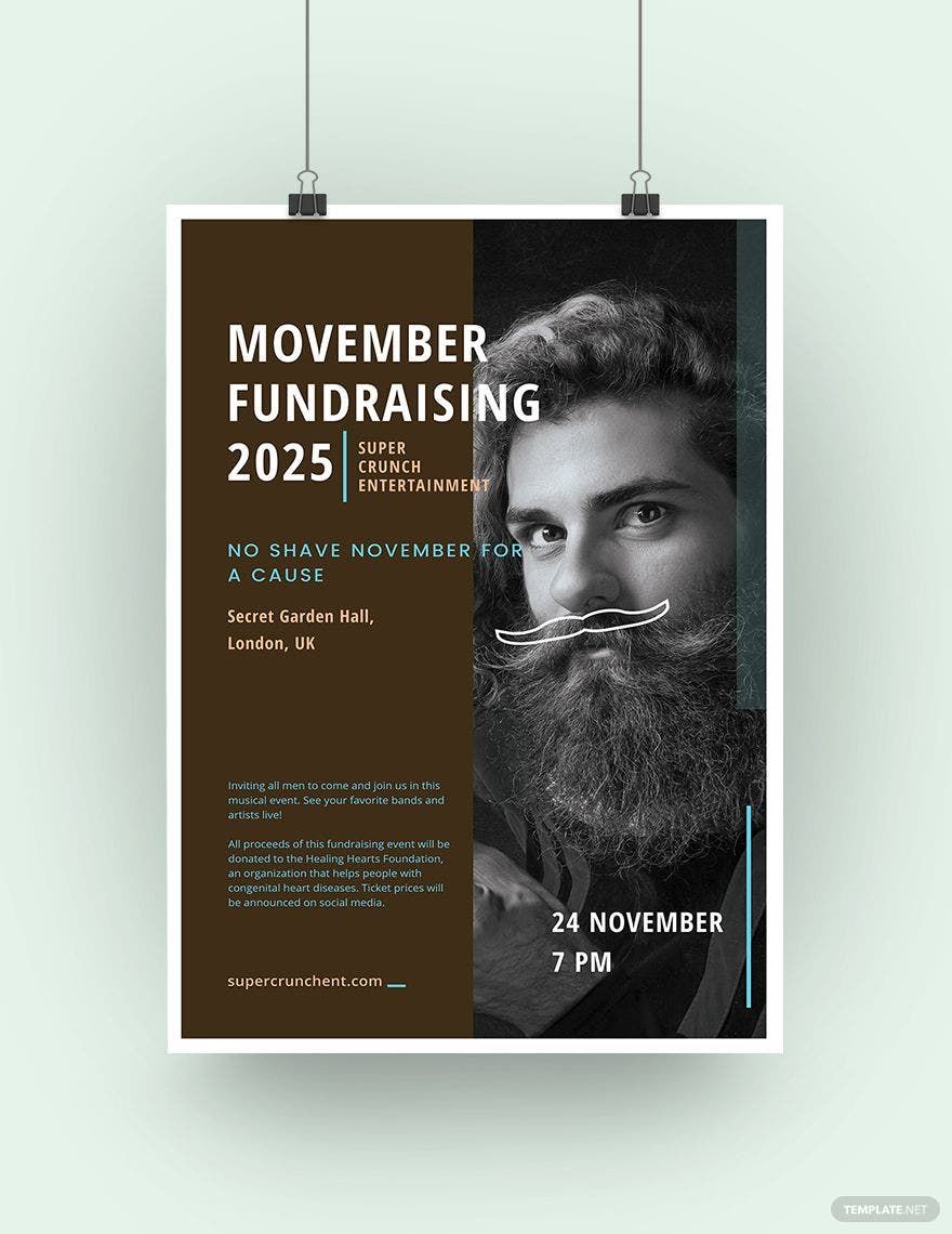 Movember Fundraising Poster Template in Illustrator, PSD, Apple Pages