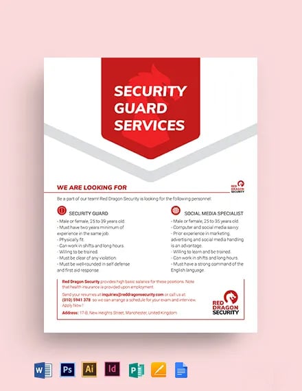 Security Guard Services Flyer Template Word Doc Psd Indesign Apple Mac Pages Google Docs Illustrator Publisher