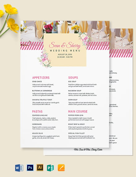Banquet Wedding Menu Template - Illustrator, Word, Apple Pages, PSD, Publisher