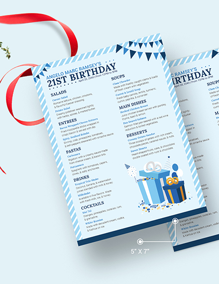 Free Blue Birthday Menu Template to Edit Online