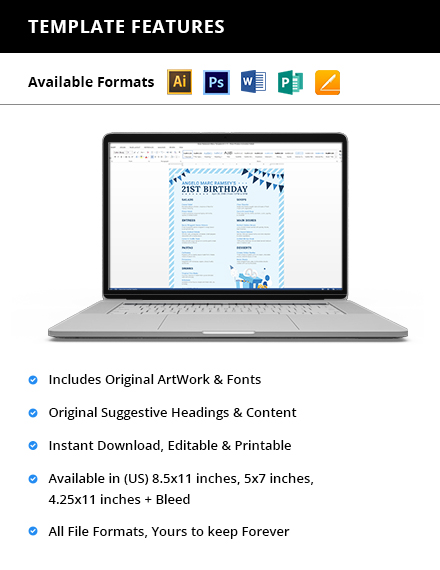 Free Blue Birthday Menu Template to Edit Online