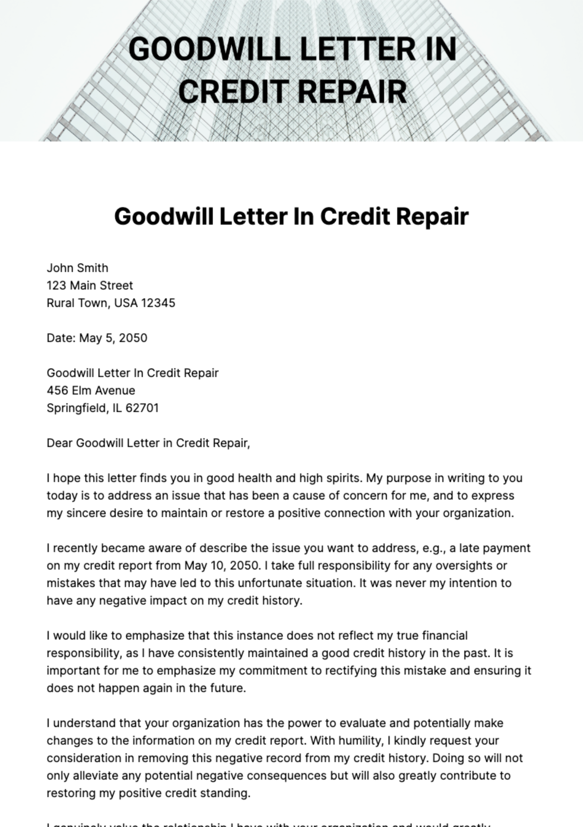 Goodwill Letter In Credit Repair Template