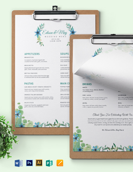 Choice Wedding Menu Template - Illustrator, Word, Apple Pages, PSD, Publisher