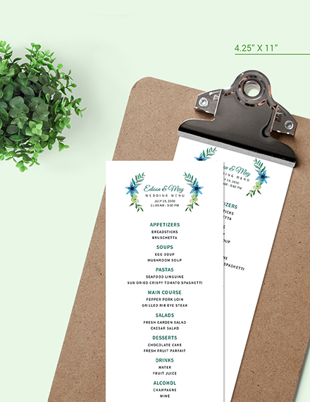 Free Choice Wedding Menu Template to Edit Online