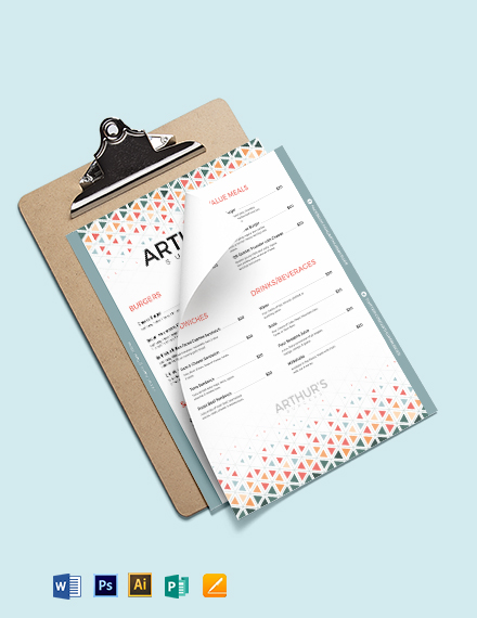 Free Creative Burger Menu Template - Illustrator, Word, Apple Pages, Publisher
