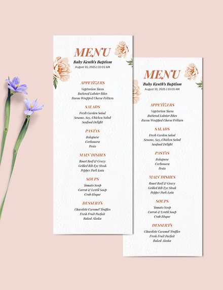 Free Downloadable Baptism Menu Template to Edit Online