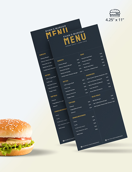 Sample Downloadable Burger Menu