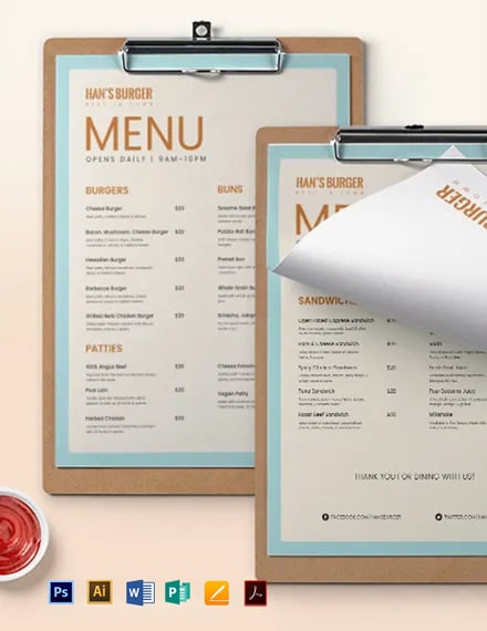 Editable Burger Menu Template - Illustrator, Word, Apple Pages, PSD, PDF, Publisher
