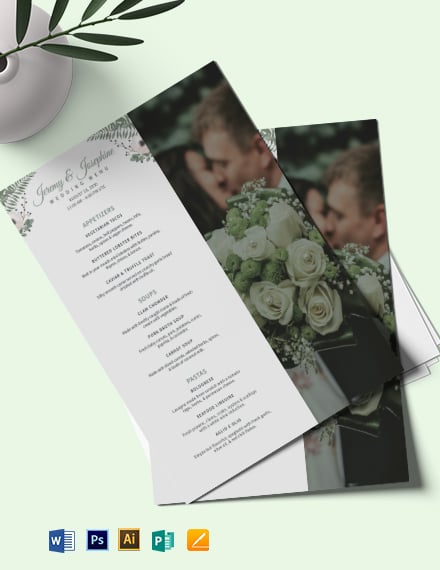 Family Style Wedding Menu Template - Illustrator, Word, Apple Pages, PSD, Publisher