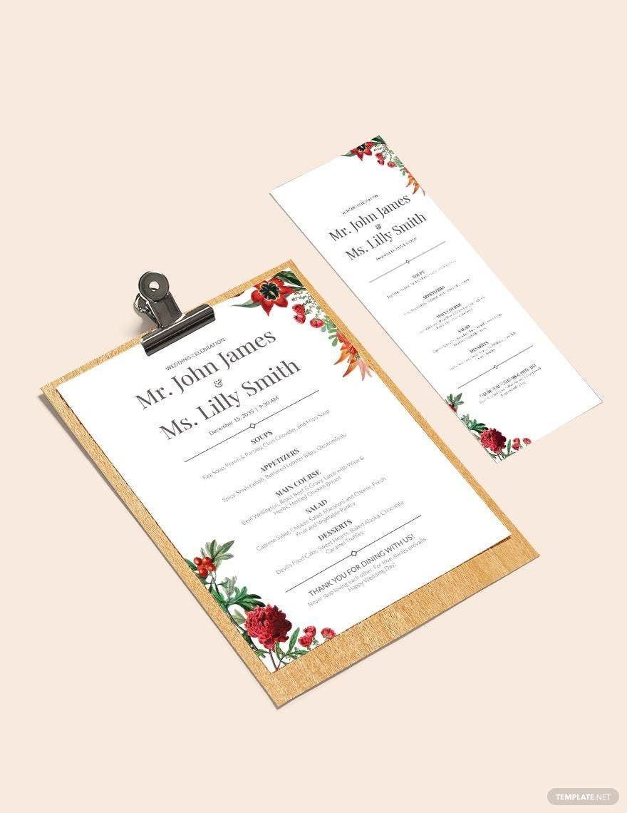 Printable Wedding Menu Editable