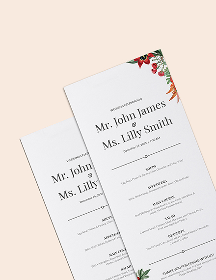 Free Printable Wedding Menu Template to Edit Online