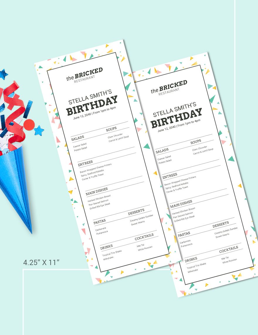 Restaurant Birthday Menu Editable