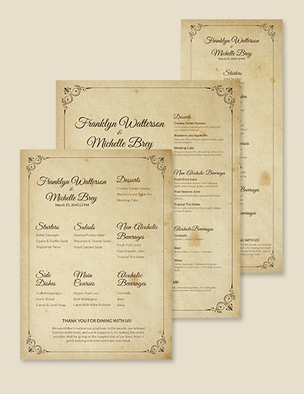 vintage wedding menu