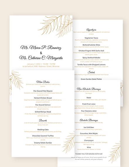 Free Wedding Table Tent Menu Template to Edit Online
