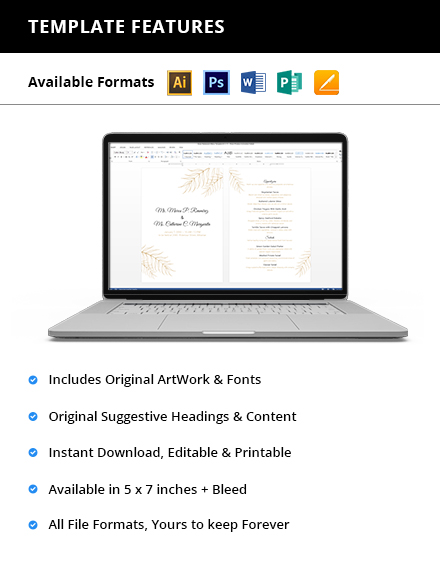 Free Wedding Table Tent Menu Template to Edit Online