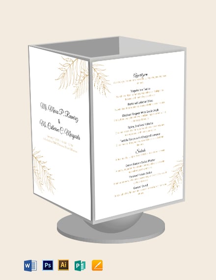 Wedding Table Tent Menu template - Illustrator, Word, Apple Pages, PSD, Publisher
