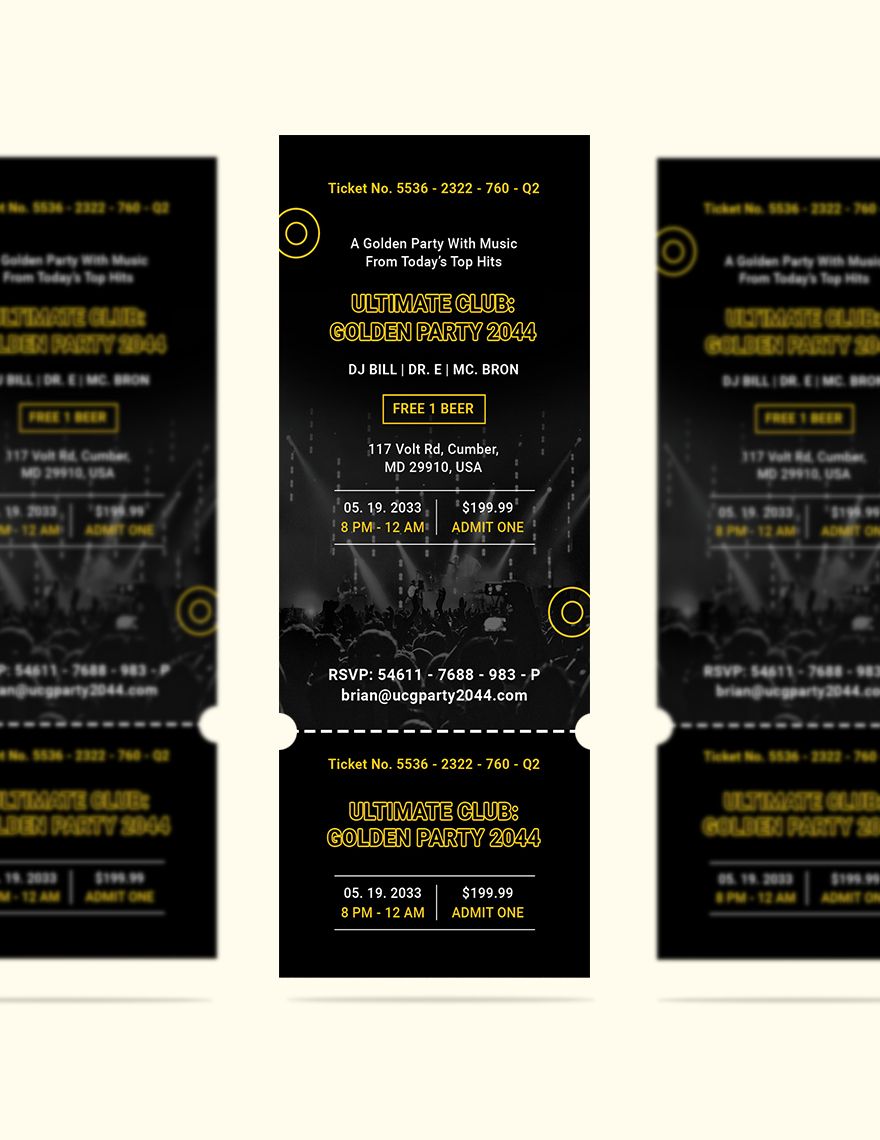 Golden Party Ticket Invitation Template