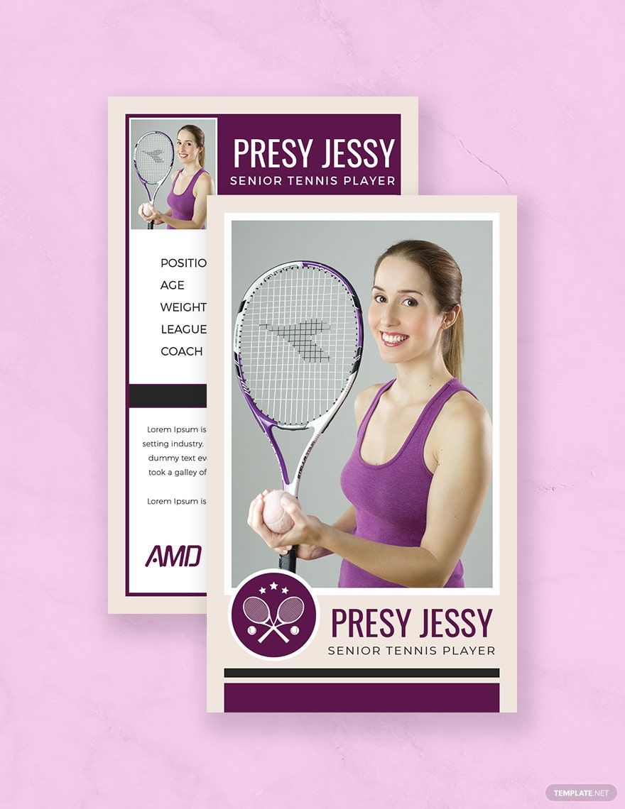 Senior Tennis Trading Card Template