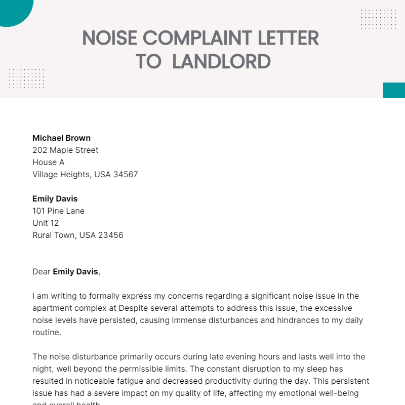 Noise Complaint Letter To Landlord Template