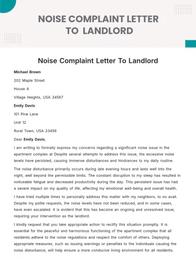 Free Noise Complaint Letter To Landlord Template to Edit Online