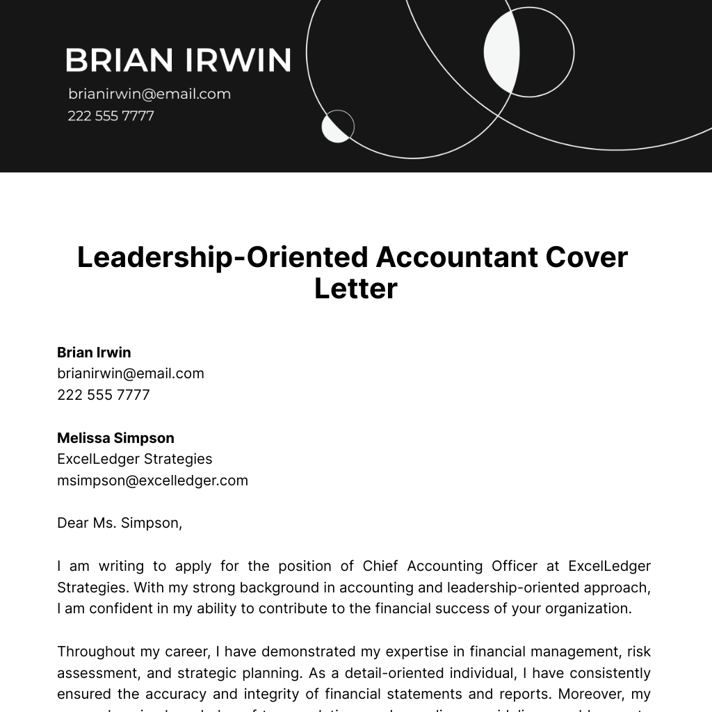 Leadership-Oriented Accountant Cover Letter Template