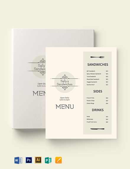 Free Blank Sandwich-Sub Menu Template - Illustrator, Word, Apple Pages, Publisher