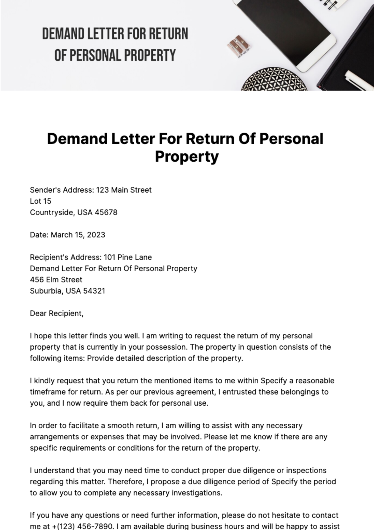 Demand Letter For Return Of Personal Property Template