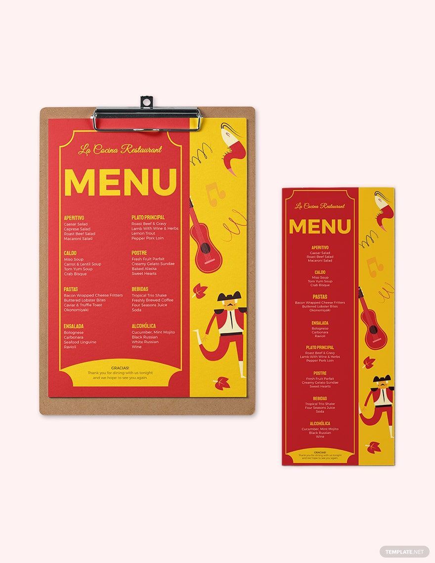 Free Spanish Dinner Menu Template in Word, Illustrator, PSD, Apple Pages, Publisher