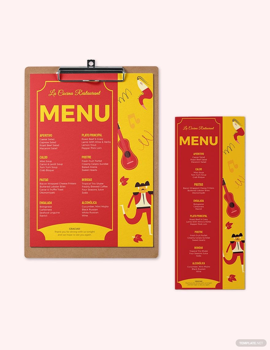 Free Spanish Dinner Menu Template Illustrator Word Apple Pages 