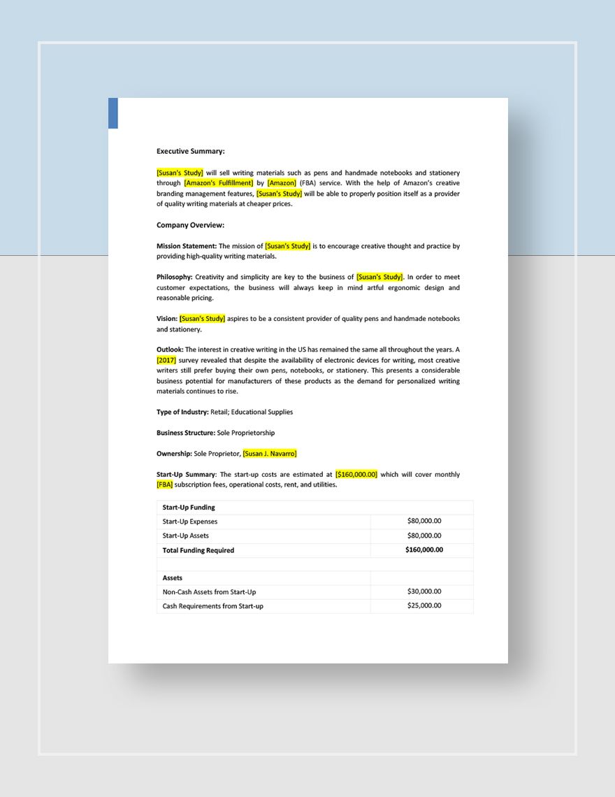 Amazon Store Business Plan Template Google Docs, Word, Apple Pages