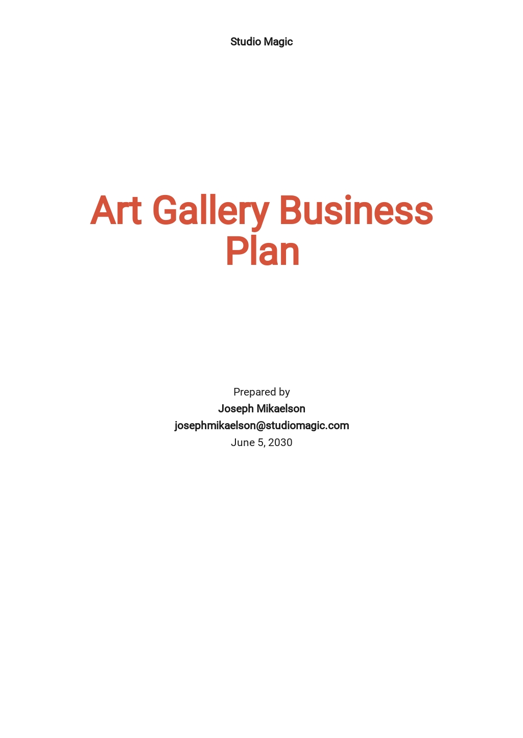 business plan for art gallery