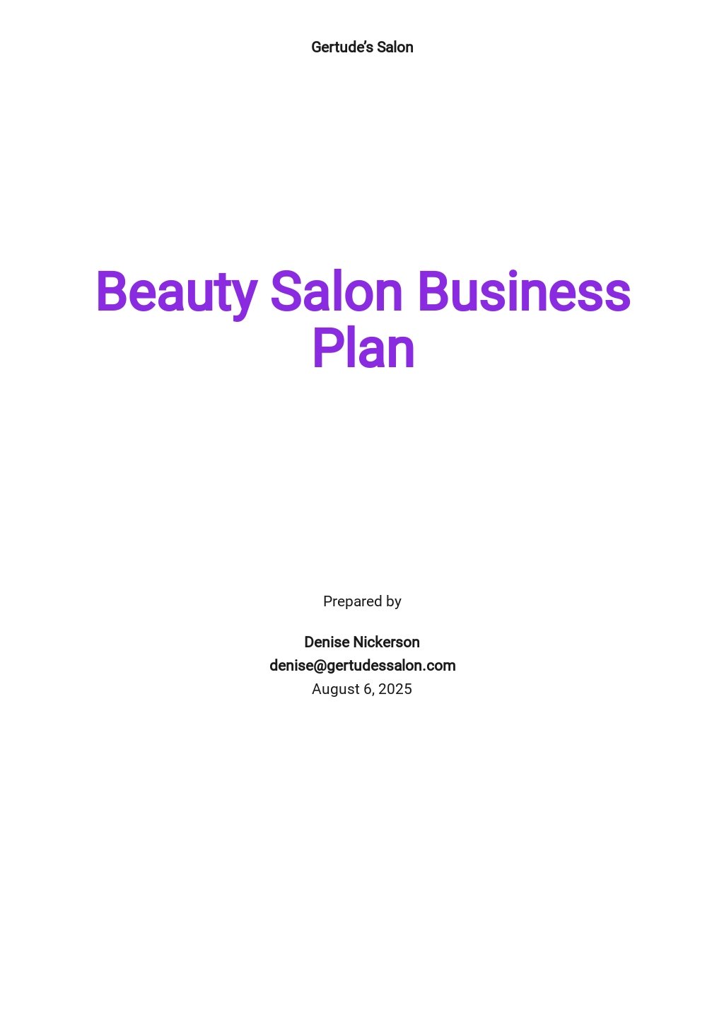 beauty salon business plan template free