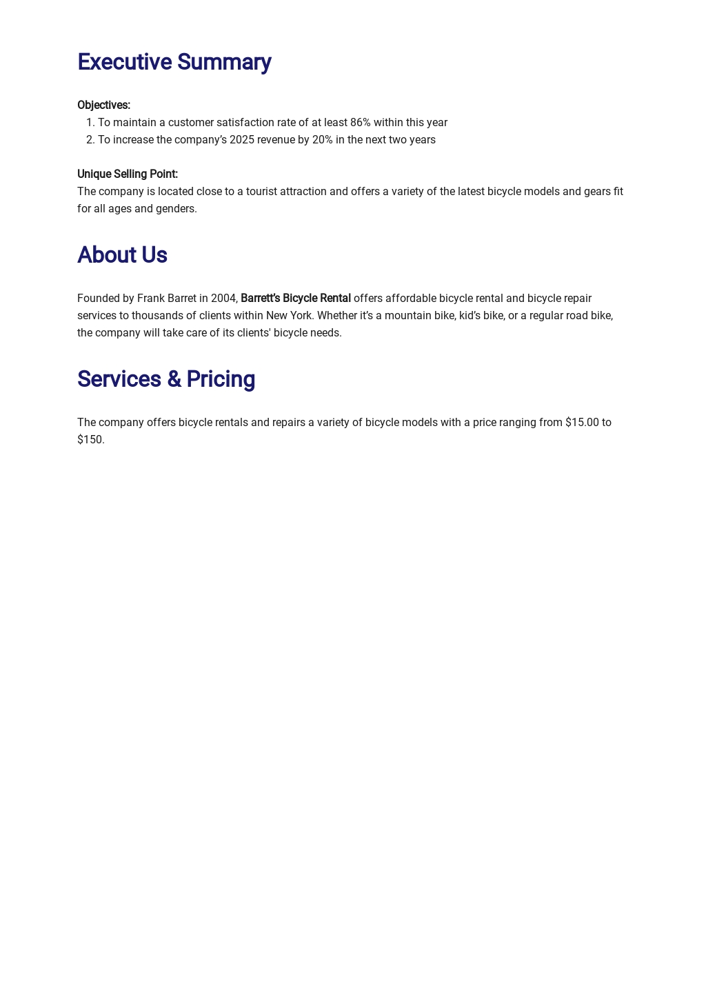 Bicycle Rental Business Plan Template Google Docs Word Apple Pages