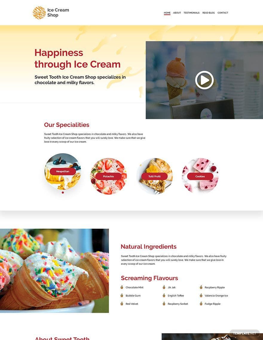 Ice Cream PSD Landing Page Template