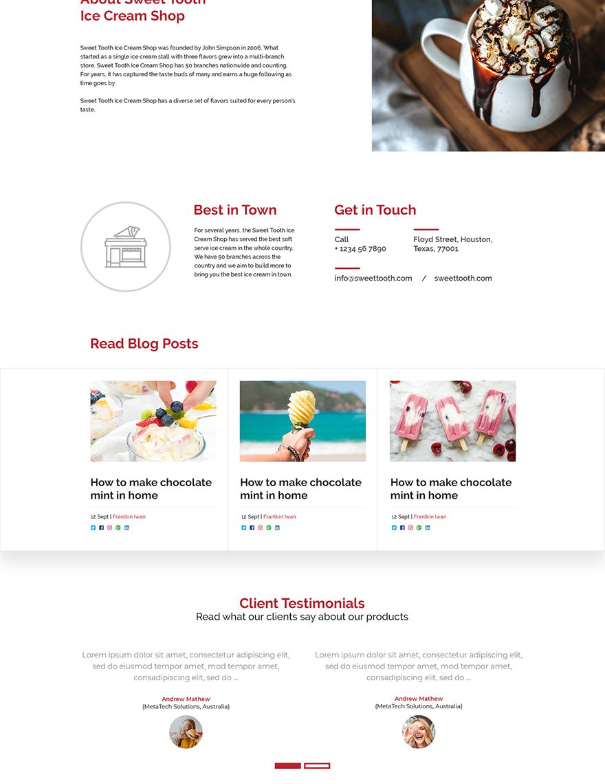 Ice Cream PSD Landing Page Template