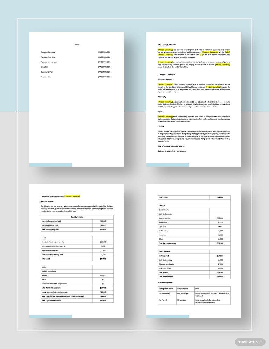 Business Consulting Business Plan Template in Google Docs, Word, Pages - Download | Template.net