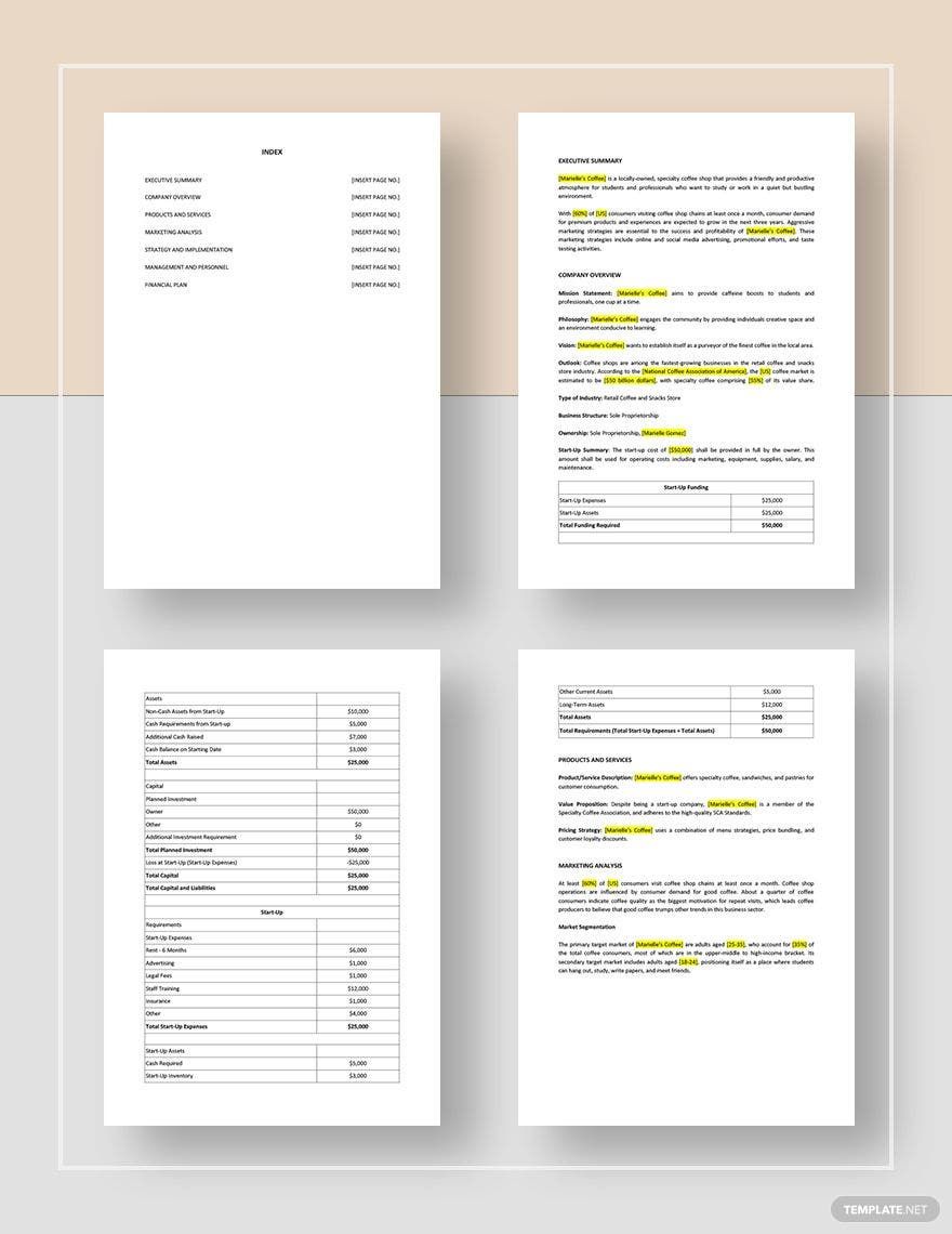 Cafe Or Coffee Shop Marketing Plan Template Google Docs Word Apple 