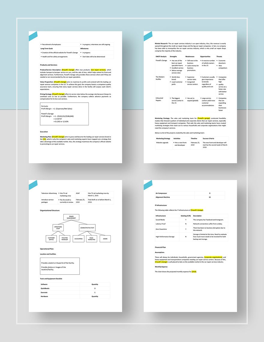 Car Repair Business Plan Template - Google Docs, Word, Apple Pages ...