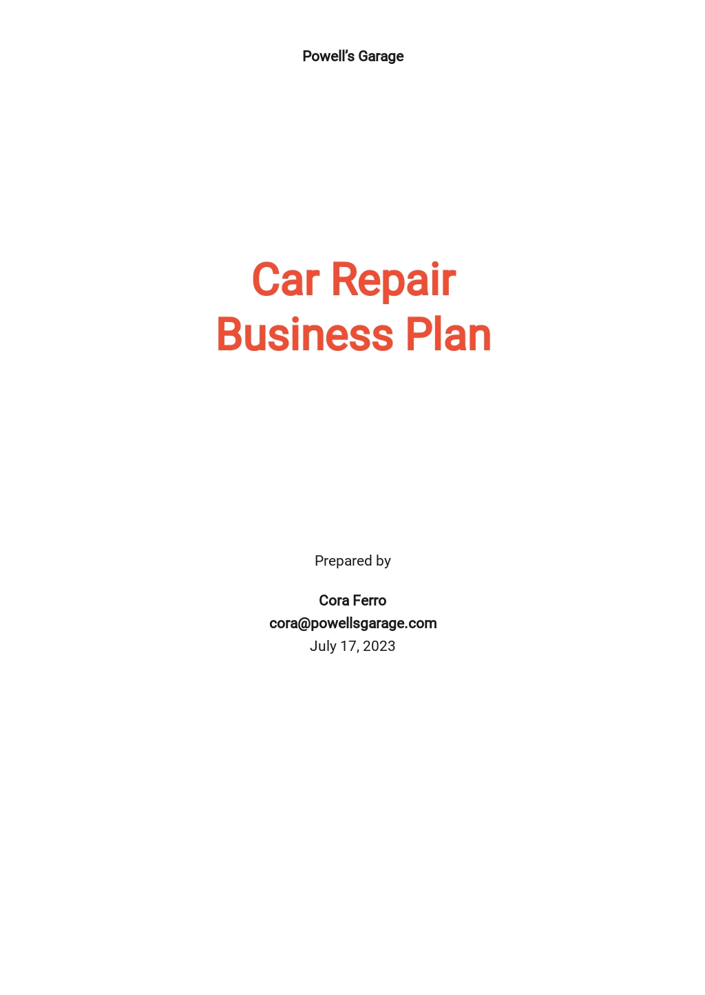 business plan for a car was